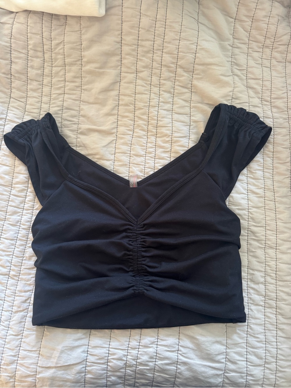 FP Movement by Free People Black Ruched V-Neck Crop Top